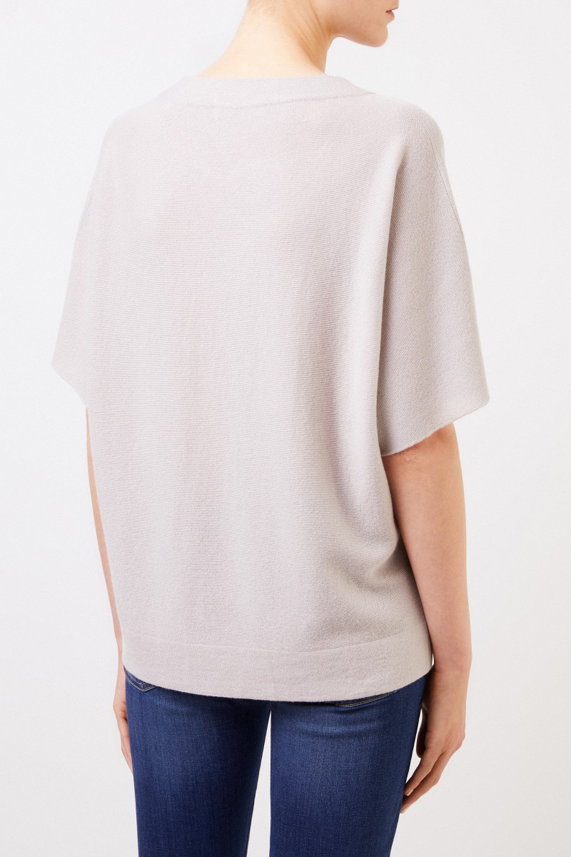 Cashmere-Poncho mit Perlenverzierung Beige