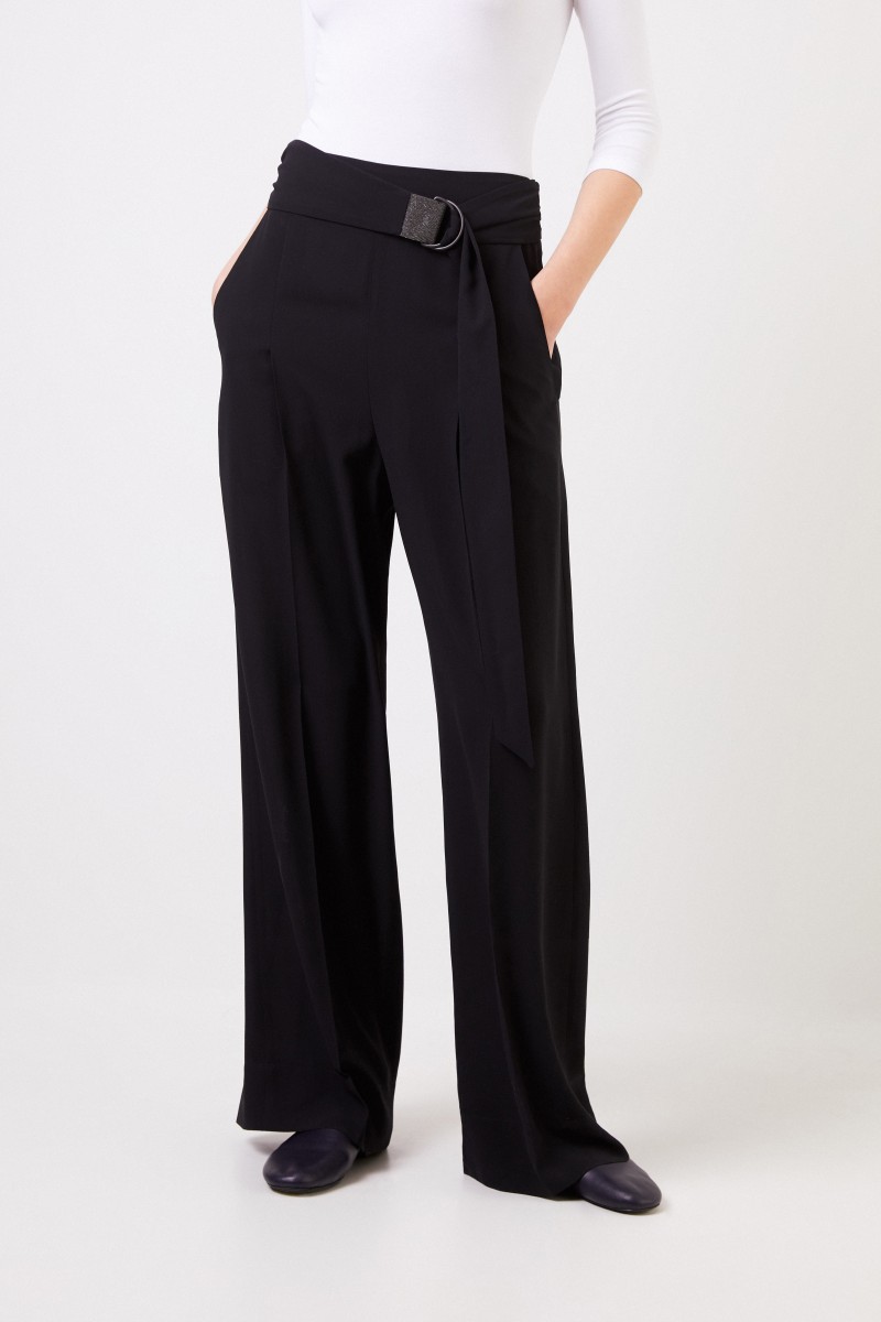 Seiden-Hose mit Bindedetail Schwarz