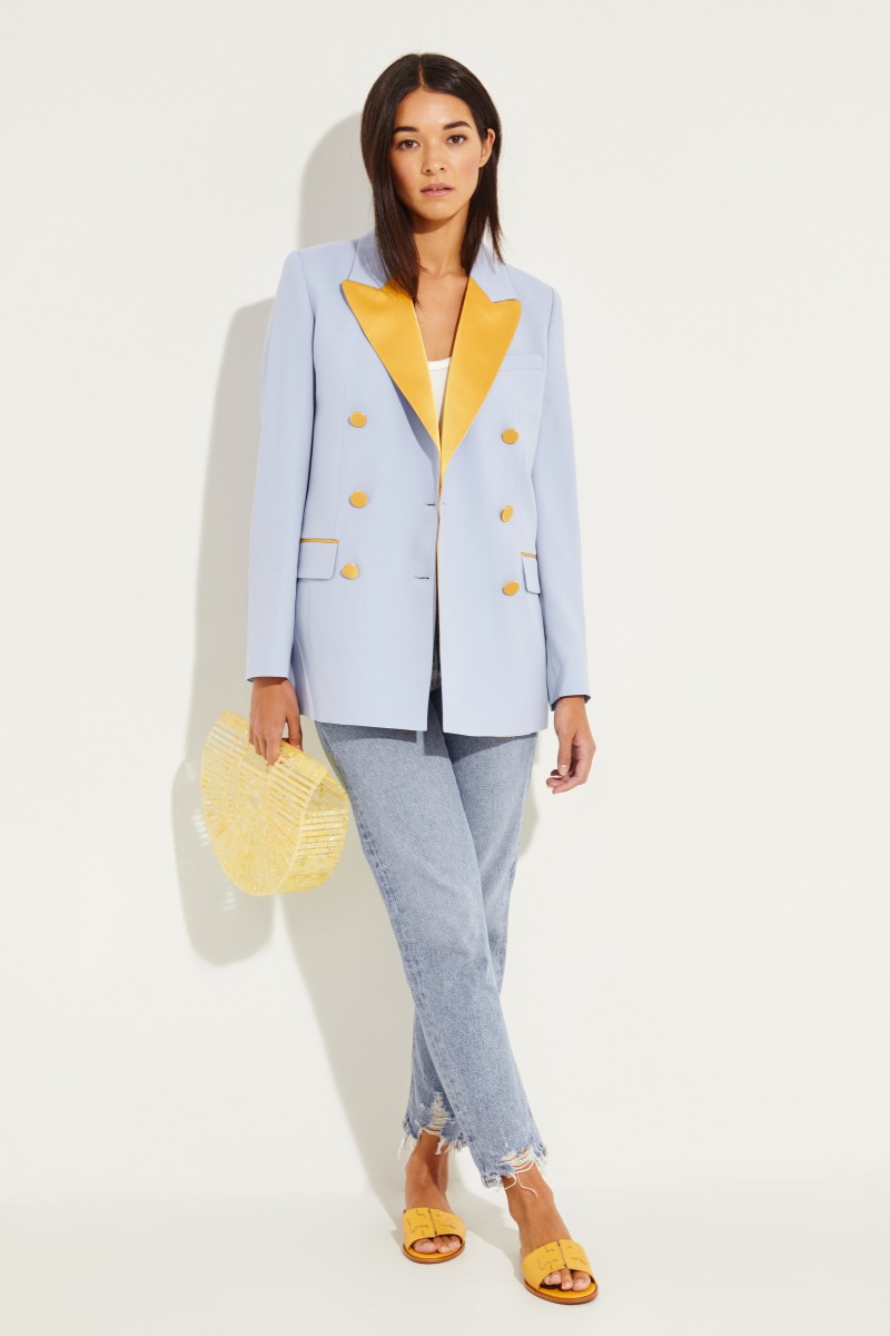 Woll-Blazer 'Harry' mit Satindetails Blau/Gelb