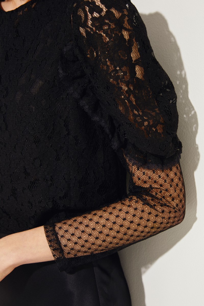 Lace-Bluse Schwarz