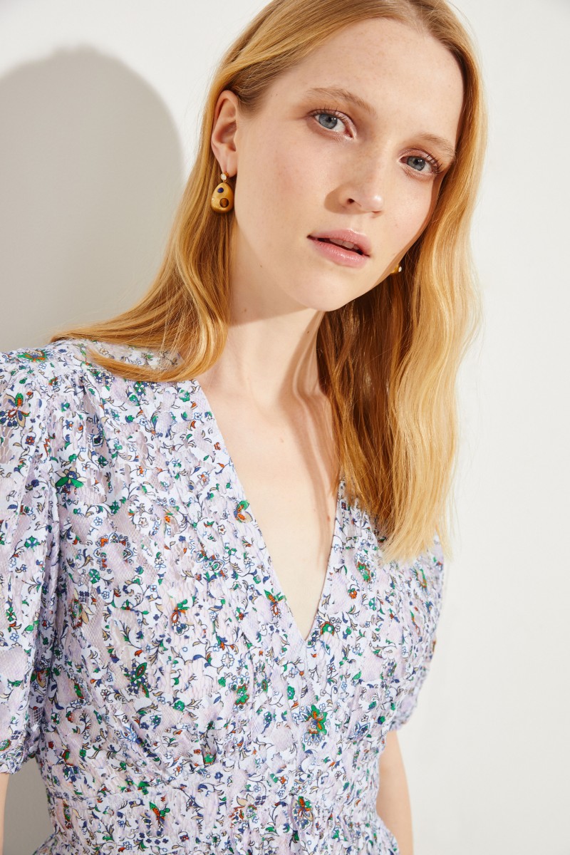 Baumwoll-Spitzenkleid Blau/Multi
