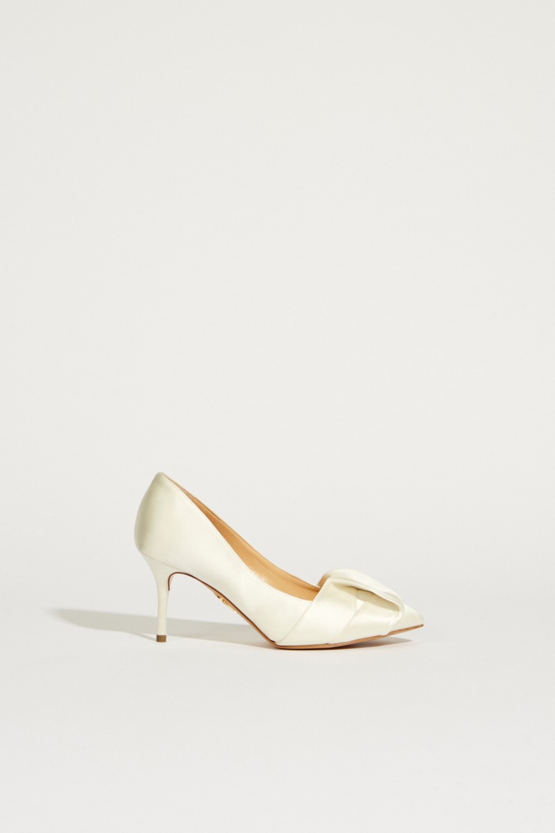 Satin-Brautpump mit Schleifendetail Weiß