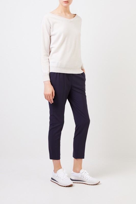 Woll-Bundfaltenhose Marineblau