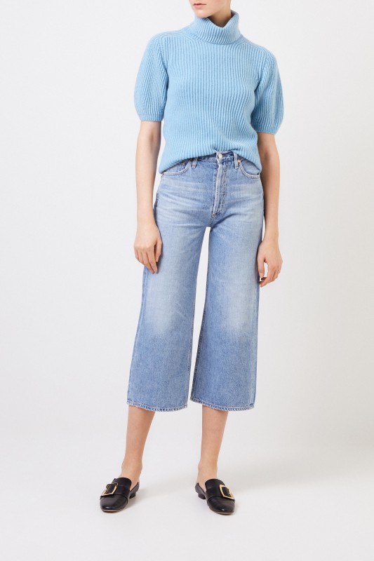 Kurzarm Cashmere-Pullover 'Fenja' Hellblau