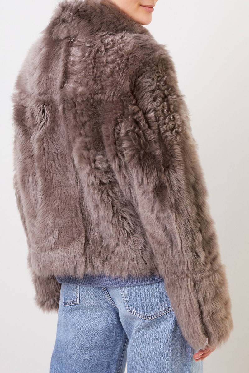 Yves Salomon Lammfelljacke mit Kragen Braun/Grau