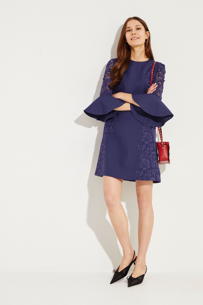 Midi-Kleid mit Spitze Marineblau