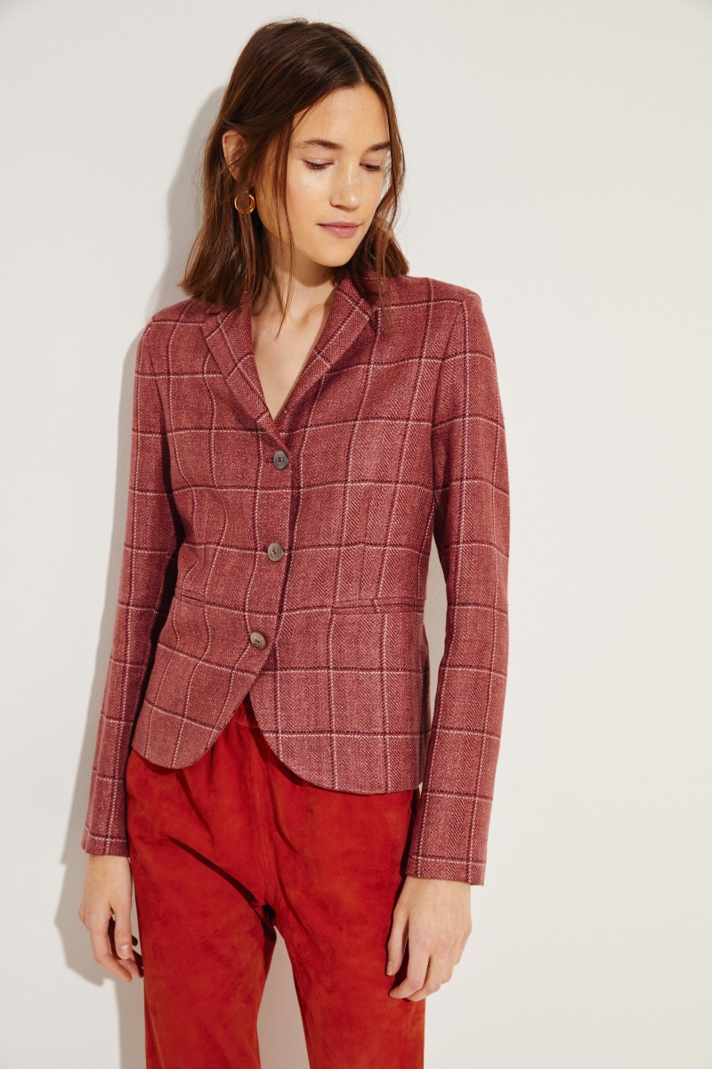 Karierter Woll-Blazer Rot/Rosé