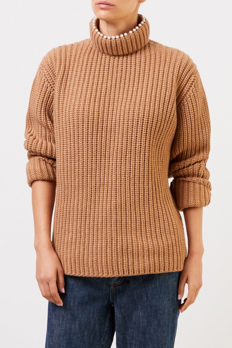 Loewe Cashmere-Pullover mit Perlenverzierung Camel