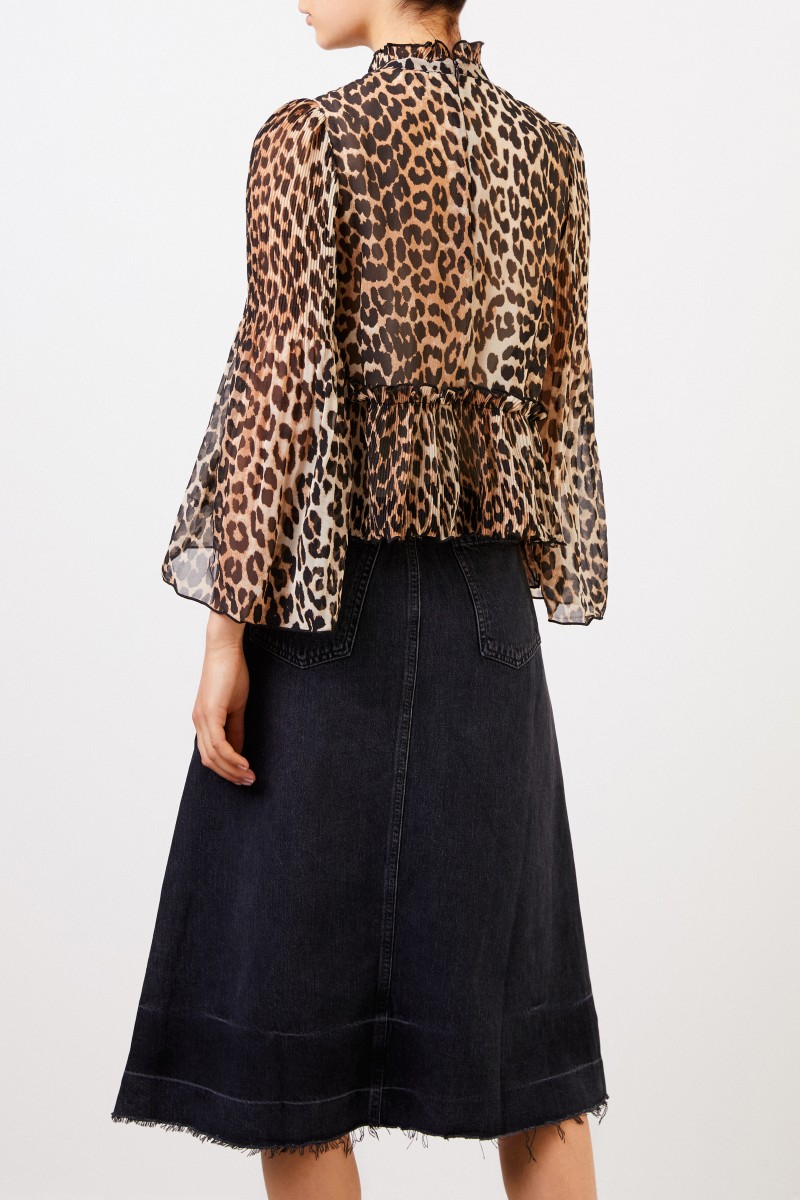 Ganni Bluse mit Leoprint und Plissee-Details Multi