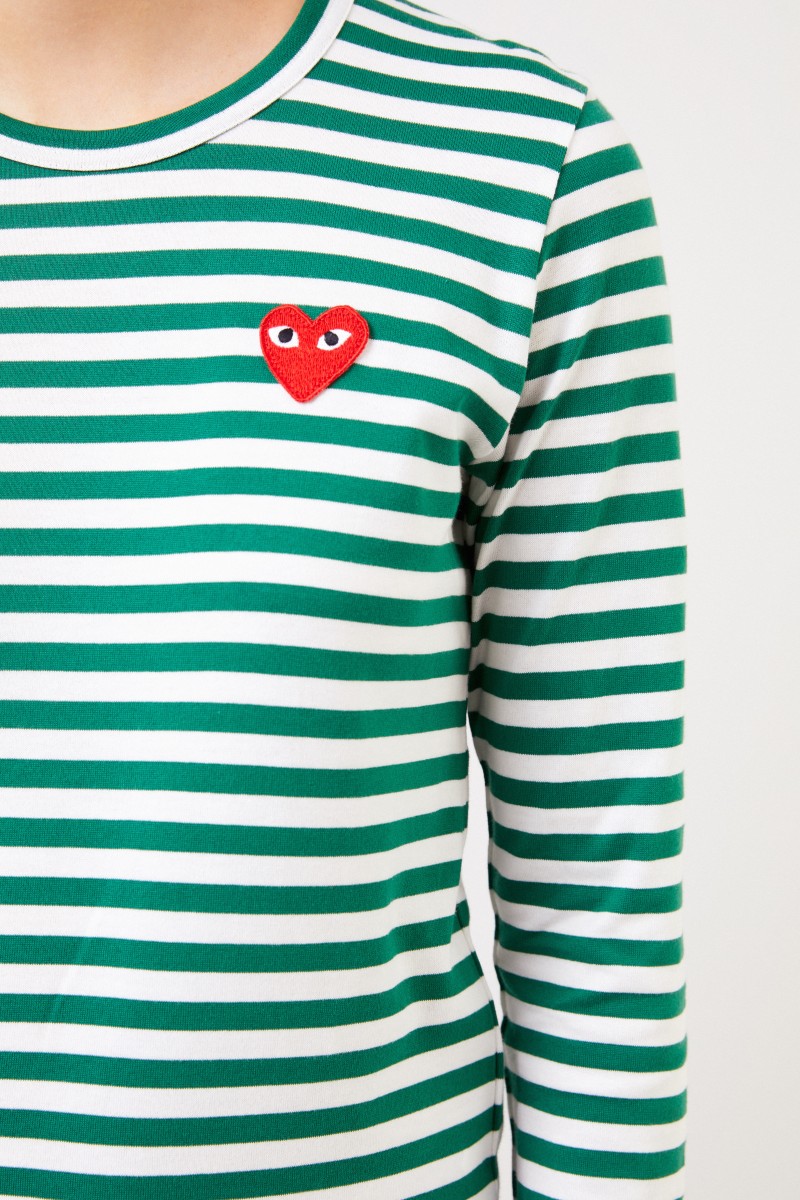 Comme des Garcons Play Gestreiftes Longsleeve Grün/Weiß
