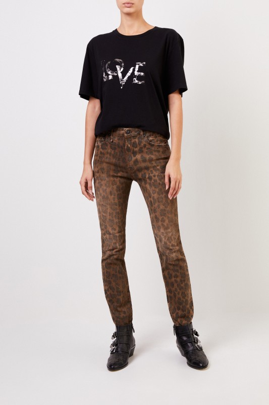 Saint Laurent T-Shirt mit Aufdruck Schwarz/Silber