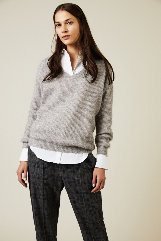 Mohair-Pullover mit Glitzerfäden Silber
