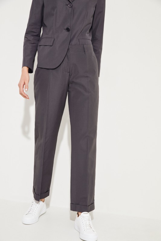 Baumwoll-Hose mit weitem Bein Grau
