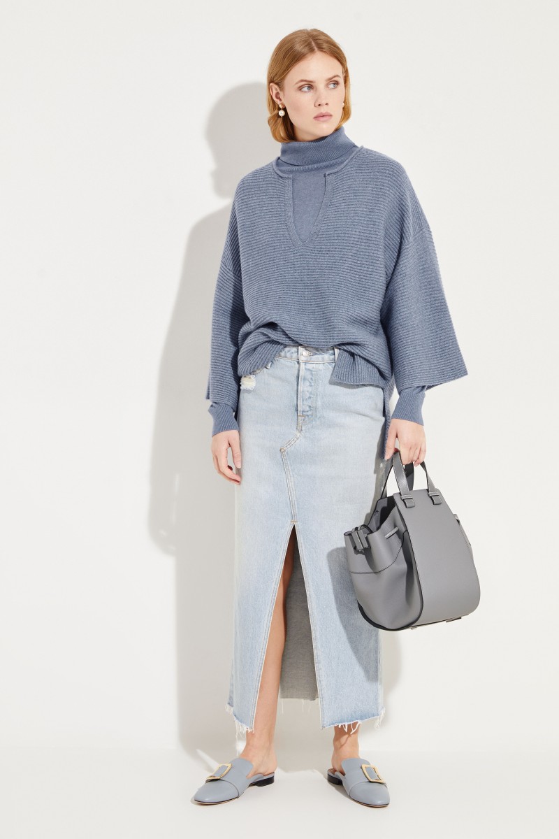 Oversize Woll-Cashmere-Pullover Blau