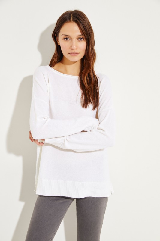 Cashmere-Pullover mit O-Neck Crèmeweiß