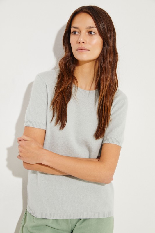 Kurzarm Cashmere-Pullover Salbei