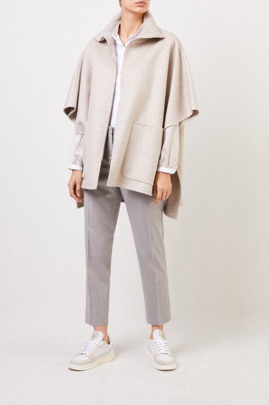 Woll-Cashmere Cape mit Paillettendetails Beige