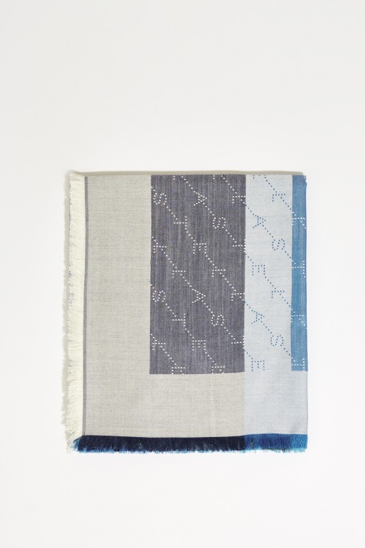 Seiden-Woll-Schal mit Fransen Blau