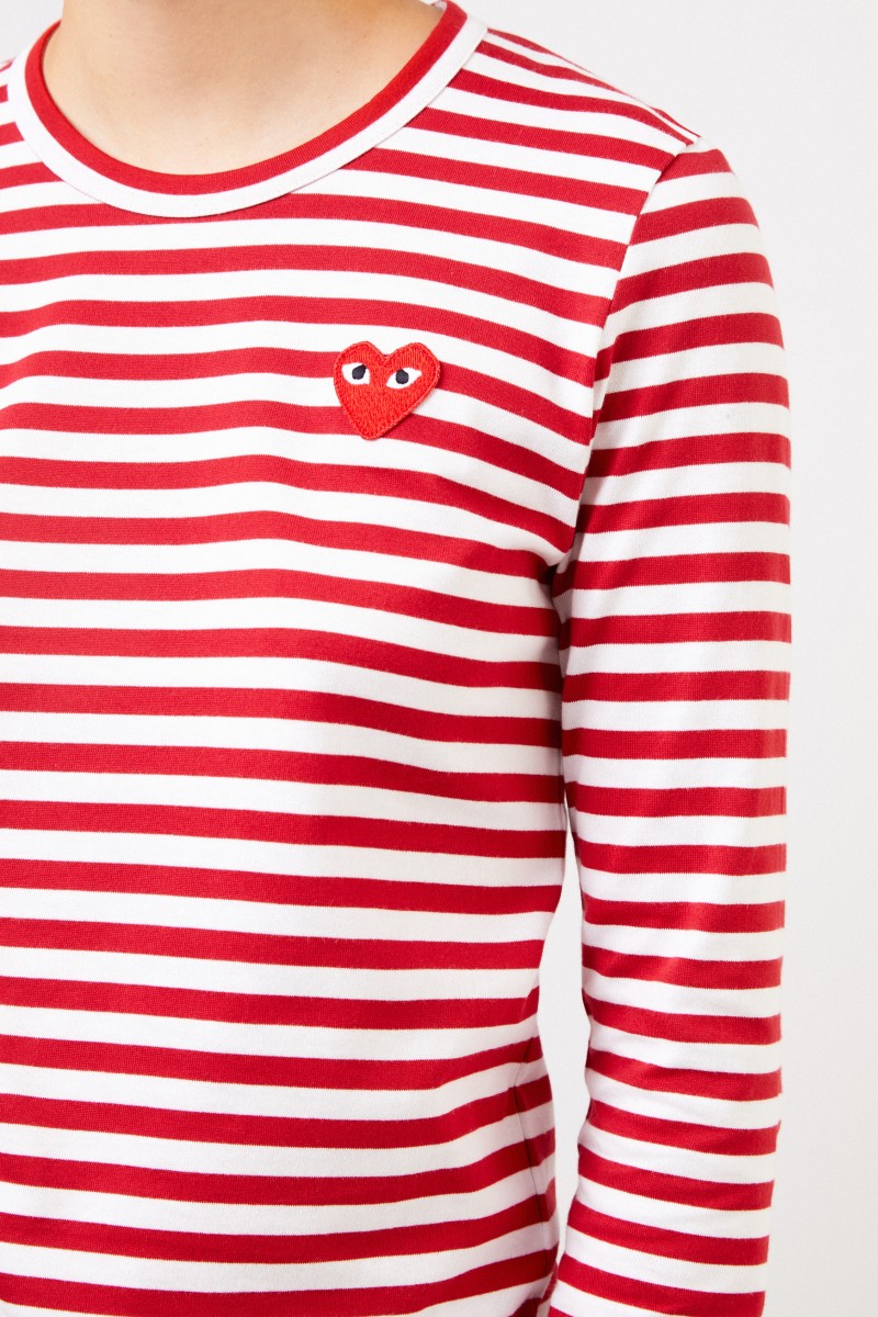 Comme des Garcons Play Gestreiftes Longsleeve Rot/Weiß