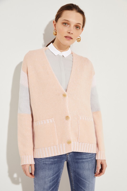Cashmere-Cardigan 'Marieta' Rosé/Grau