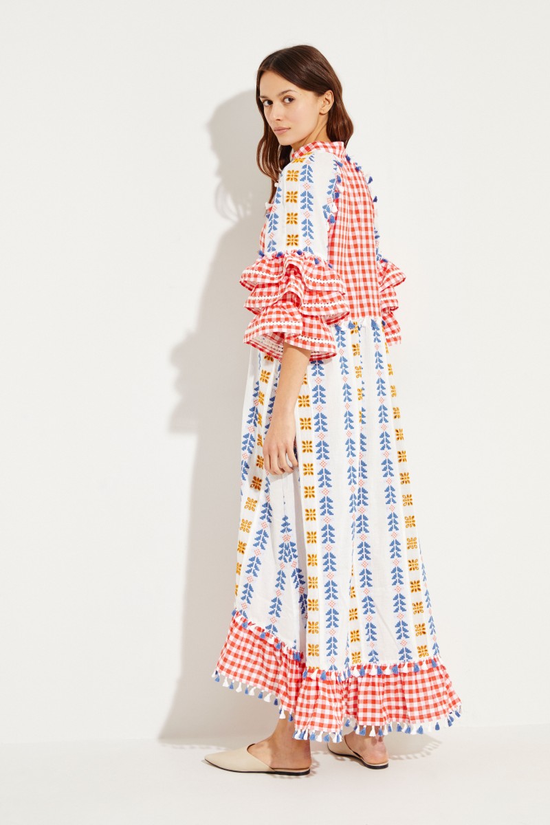 Maxikleid aus gestreifter Baumwoll-Gaze Multi