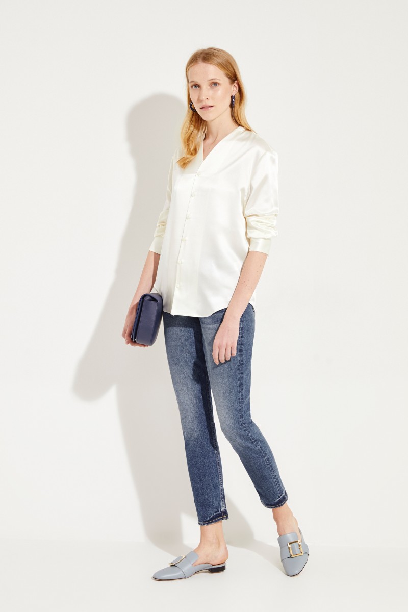 Seiden-Bluse 'Rand' mit Glanz Ecru