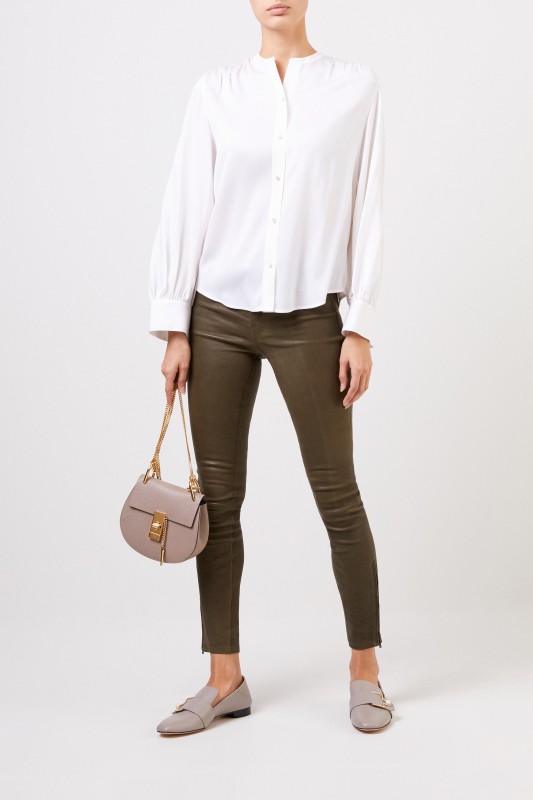 Seidenbluse mit Round-Neck Weiß