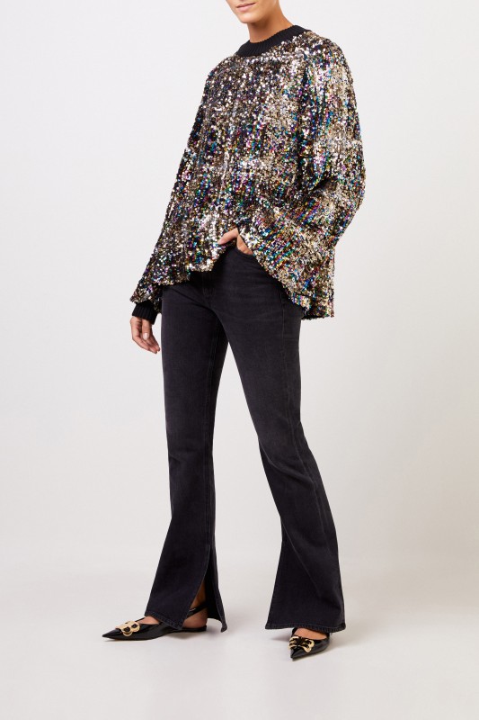 Talbot Runhof Pailletten-Oberteil mit Strickdetails Multi