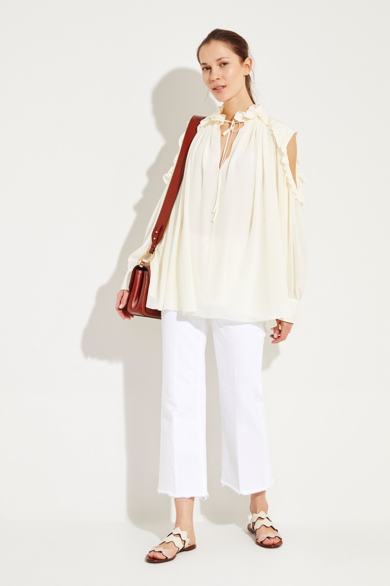 Seiden-Bluse mit Rüschen Dusty White