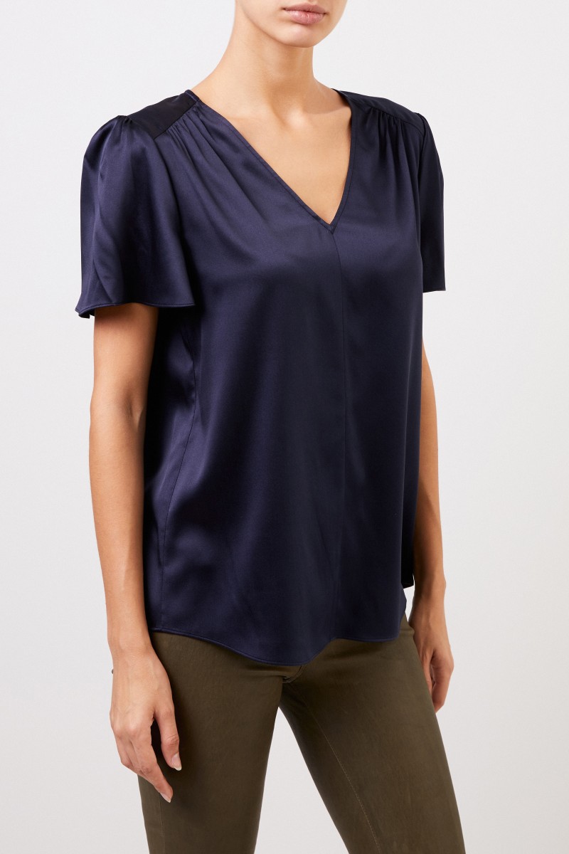 Seidentop mit V-Neck Marineblau