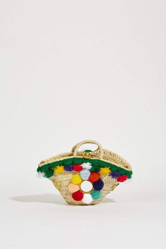 Mini-Korb-Tasche mit Pompoms Multi