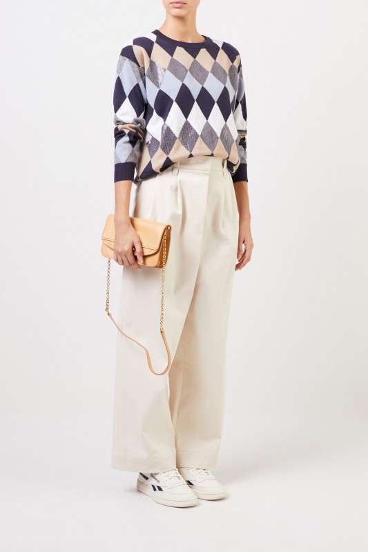 Brunello Cucinelli Woll-Pullover mit Karomuster Blau/Multi