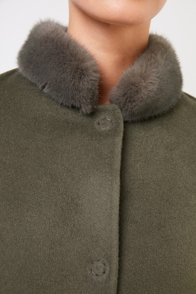 Manzoni 24 Wende-Cashmere-Wollmantel mit Nerzkragen Grün/Grau