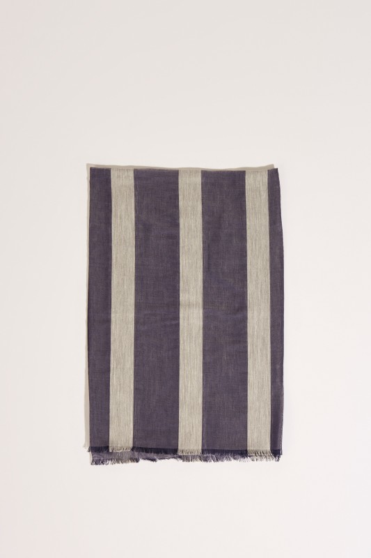 Seiden-Schal mit Sreifen Blau/Grau