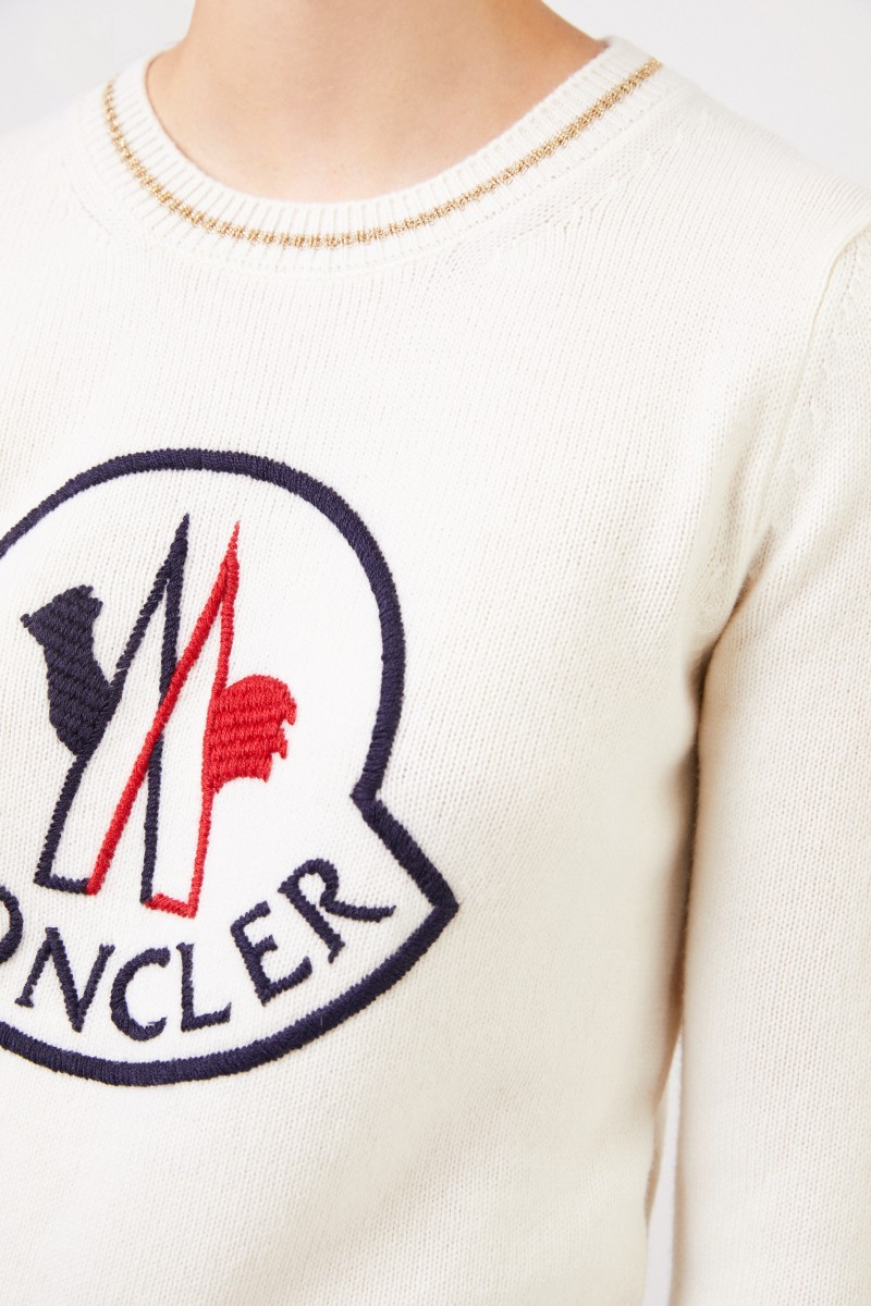 Moncler Woll-Cashmere-Pullover mit Logo Crème