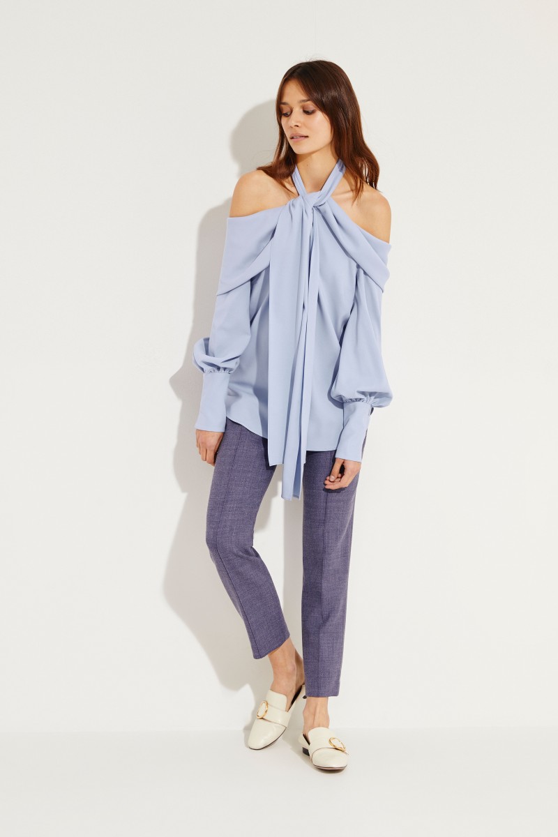 Seiden-Bluse mit Bindeelement Blau