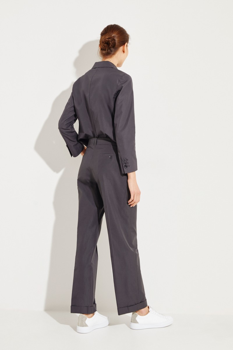 Baumwoll-Hose mit weitem Bein Grau