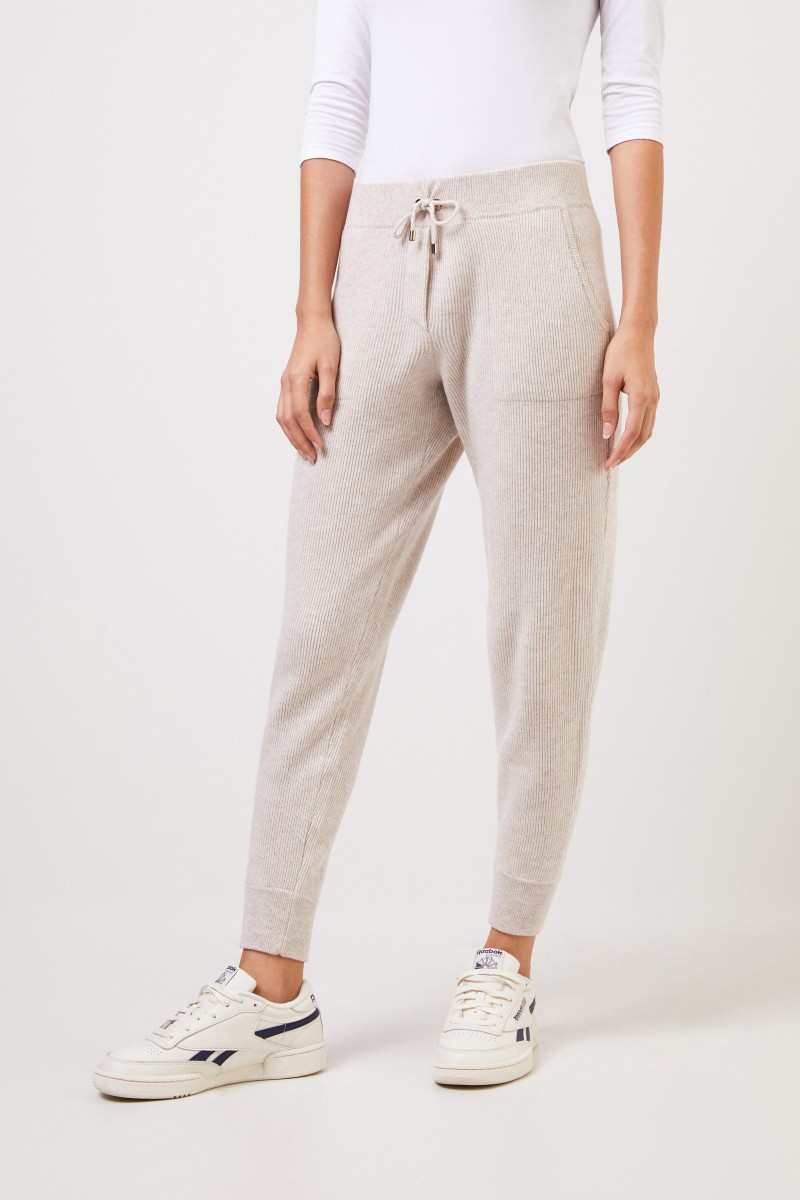 Brunello Cucinelli Cashmere-Jogginghose mit Perlenverzierung Beige