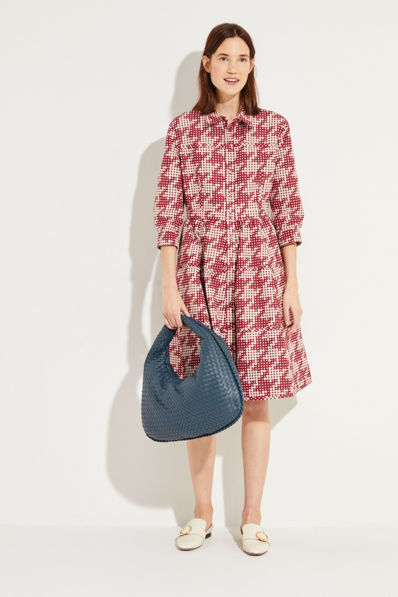 Blusenkleid mit Punktemuster Bordeaux/Beige