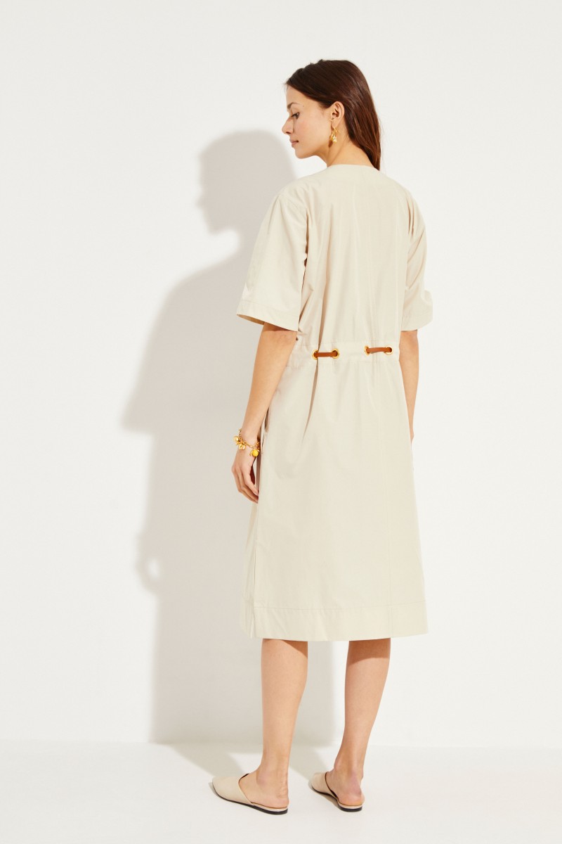 Midikleid mit Kordelzug-Element Beige