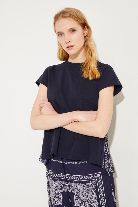 Baumwoll-Shirt mit Plissee-Detail Blau