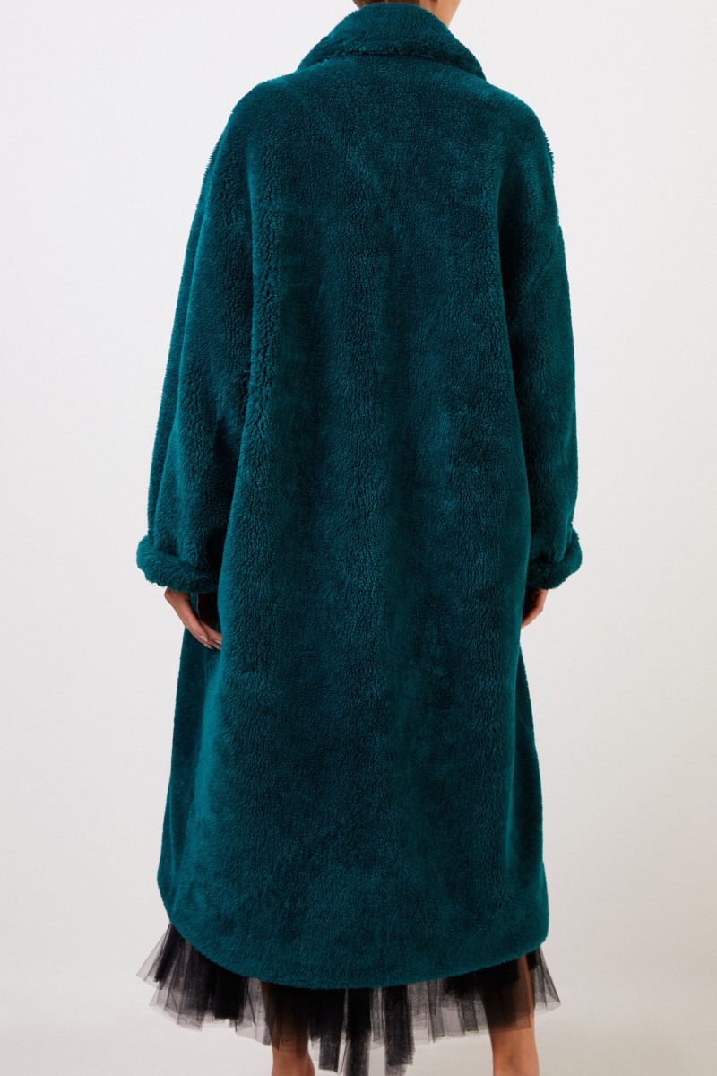 Balenciaga Langer Kunstfell-Mantel Dunkelgrün