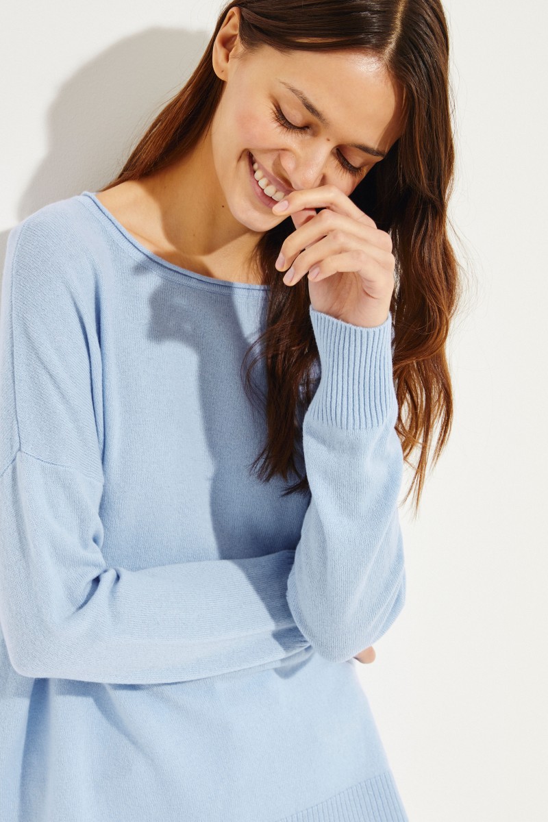 Cashmere-Pullover mit O-Neck Blau
