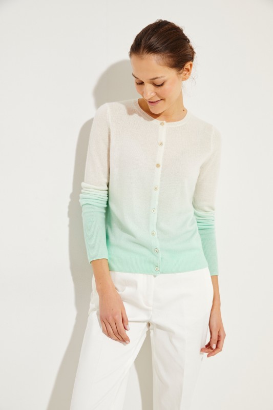 Cashmere-Cardigan 'Conny' mit Farbverlauf Weiß/Grün