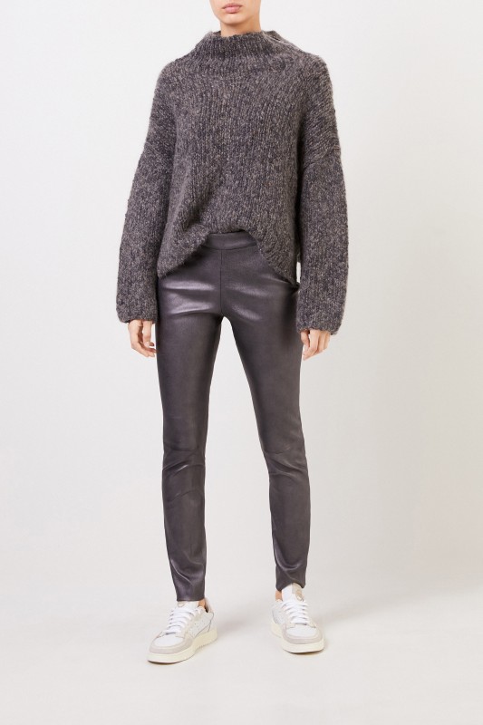 Wildlederleggings mit Glanz-Effekt Graphit