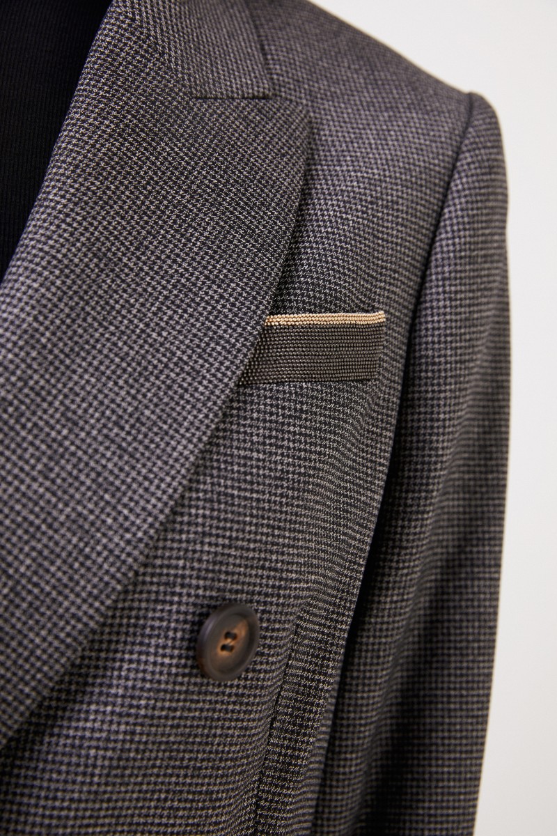 Brunello Cucinelli Karierter Woll-Blazer mit Perlenverzierung Schwarz/Grau
