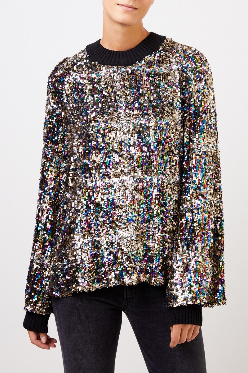 Talbot Runhof Pailletten-Oberteil mit Strickdetails Multi