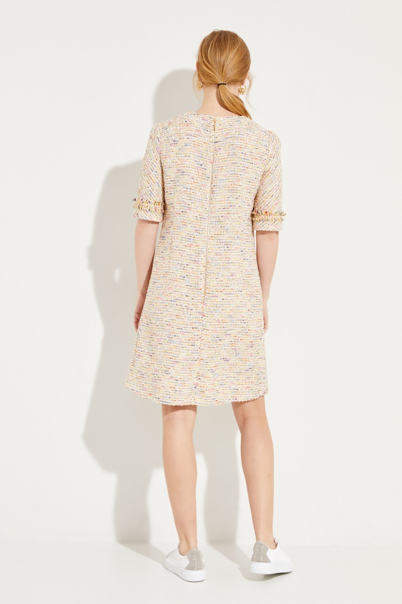 Tweed-Kleid mit Taschen Gelb/Multi