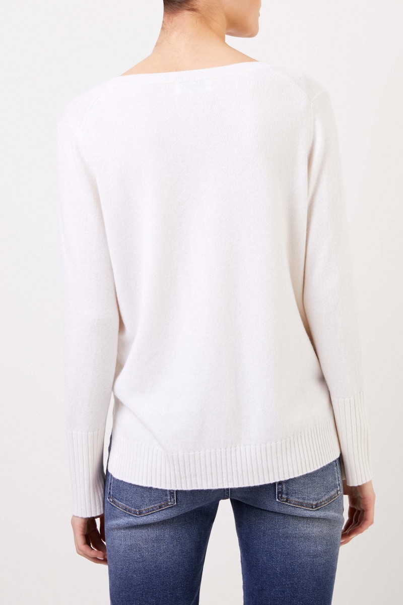 Allude V-Neck Cashmere-Pullover mit Schlitzen Crème
