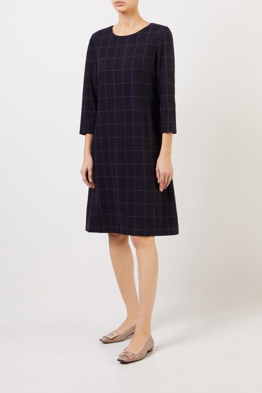 Cappellini Klassisches Woll-Kleid mit Karomuster Blau/Crème